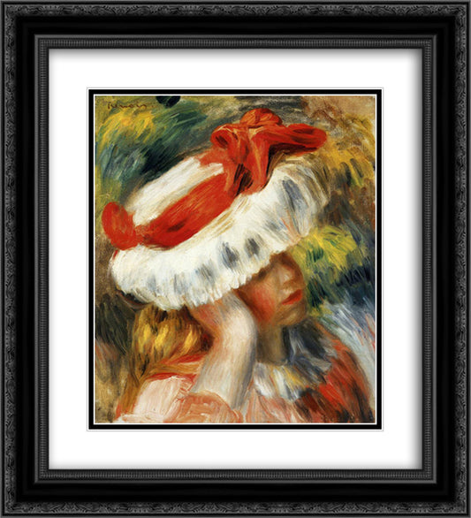 Young Girl with a Hat 20x22 Black Ornate Wood Framed Art Print Poster with Double Matting by Renoir, Pierre Auguste