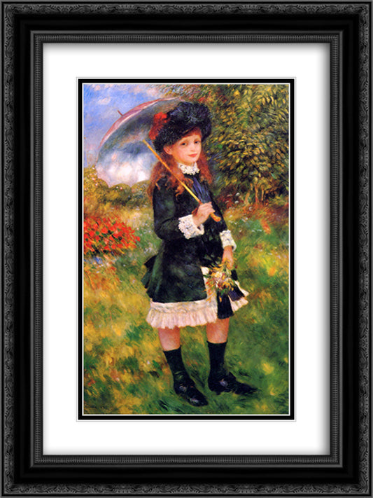 Young Girl with a Parasol (Aline Nunes) 18x24 Black Ornate Wood Framed Art Print Poster with Double Matting by Renoir, Pierre Auguste