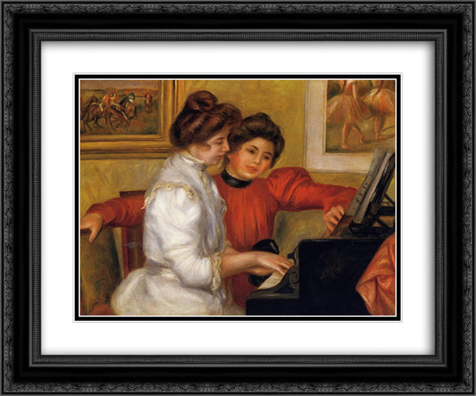 Young Girls at the Piano 24x20 Black Ornate Wood Framed Art Print Poster with Double Matting by Renoir, Pierre Auguste