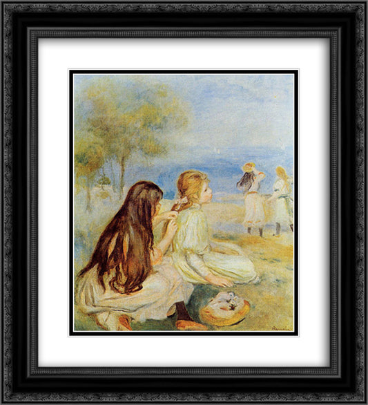 Young Girls by the Sea 20x22 Black Ornate Wood Framed Art Print Poster with Double Matting by Renoir, Pierre Auguste