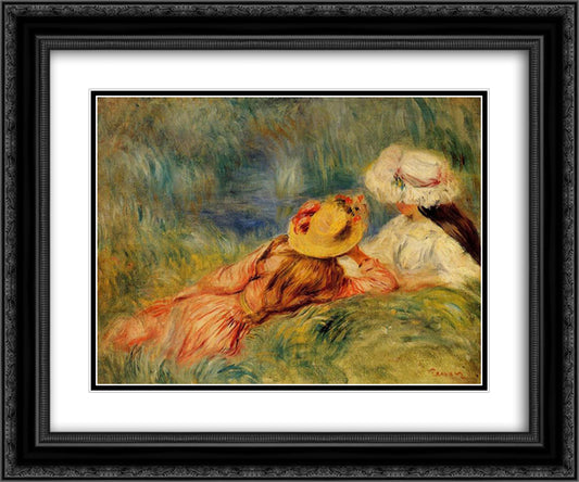 Young Girls by the Water 24x20 Black Ornate Wood Framed Art Print Poster with Double Matting by Renoir, Pierre Auguste