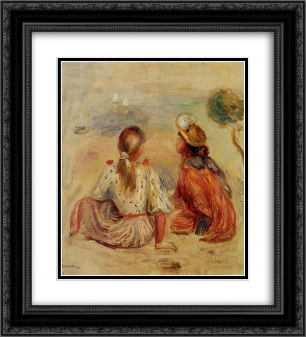 Young Girls on the Beach 20x22 Black Ornate Wood Framed Art Print Poster with Double Matting by Renoir, Pierre Auguste