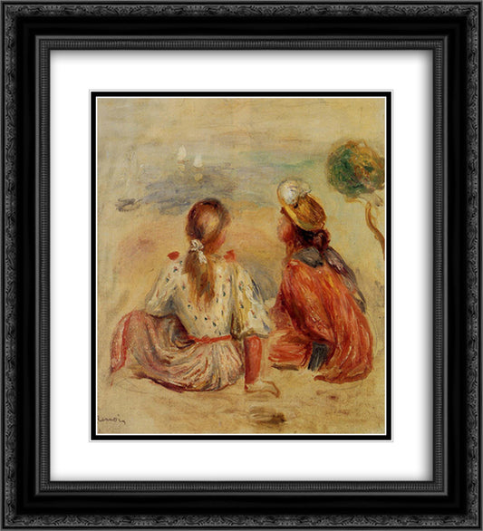 Young Girls on the Beach 20x22 Black Ornate Wood Framed Art Print Poster with Double Matting by Renoir, Pierre Auguste