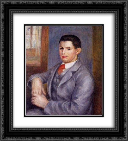 Young Man in a Red Tie, Portrait of Eugene Renoir 20x22 Black Ornate Wood Framed Art Print Poster with Double Matting by Renoir, Pierre Auguste