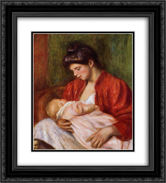 Young Mother 20x22 Black Ornate Wood Framed Art Print Poster with Double Matting by Renoir, Pierre Auguste