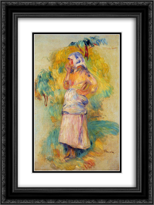 Young Peasant Eating an Apple 18x24 Black Ornate Wood Framed Art Print Poster with Double Matting by Renoir, Pierre Auguste