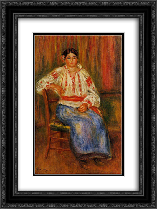 Young Roumanian 18x24 Black Ornate Wood Framed Art Print Poster with Double Matting by Renoir, Pierre Auguste