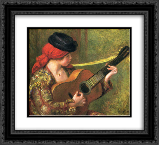 Young Spanish Woman with a Guitar 22x20 Black Ornate Wood Framed Art Print Poster with Double Matting by Renoir, Pierre Auguste
