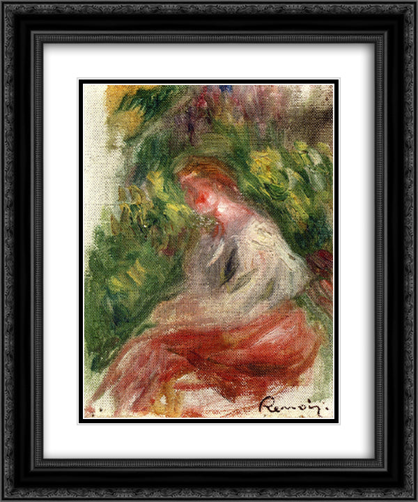 Young Woman, Seated 20x24 Black Ornate Wood Framed Art Print Poster with Double Matting by Renoir, Pierre Auguste
