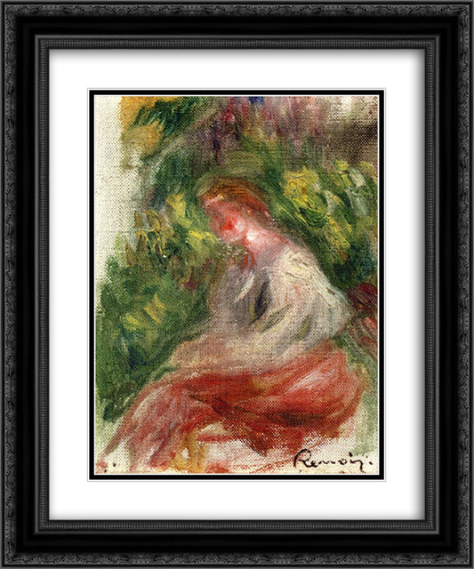 Young Woman, Seated 20x24 Black Ornate Wood Framed Art Print Poster with Double Matting by Renoir, Pierre Auguste