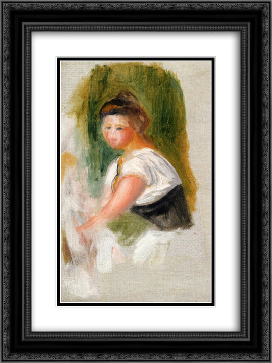 Young Woman 18x24 Black Ornate Wood Framed Art Print Poster with Double Matting by Renoir, Pierre Auguste