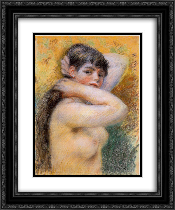 Young Woman at Her Toilette 20x24 Black Ornate Wood Framed Art Print Poster with Double Matting by Renoir, Pierre Auguste