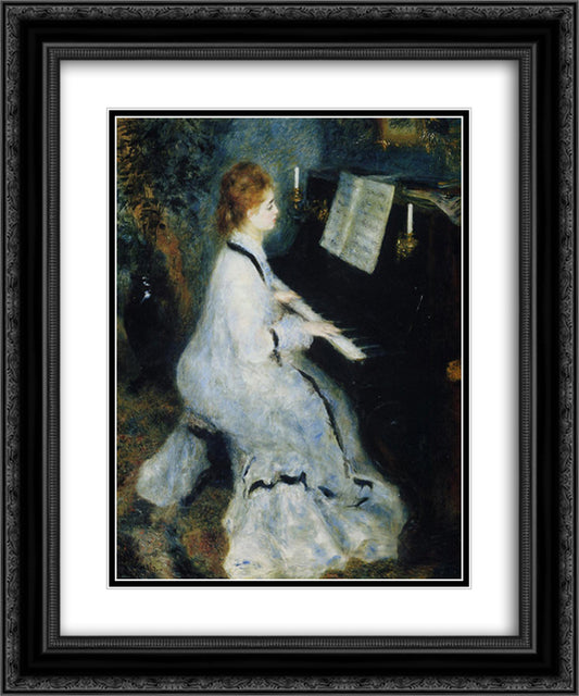 Young Woman at the Piano 20x24 Black Ornate Wood Framed Art Print Poster with Double Matting by Renoir, Pierre Auguste