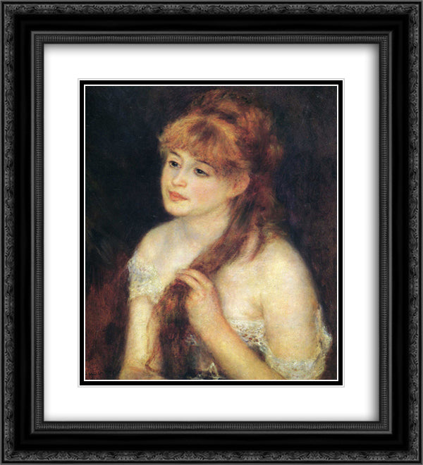 Young Woman Braiding Her Hair 20x22 Black Ornate Wood Framed Art Print Poster with Double Matting by Renoir, Pierre Auguste