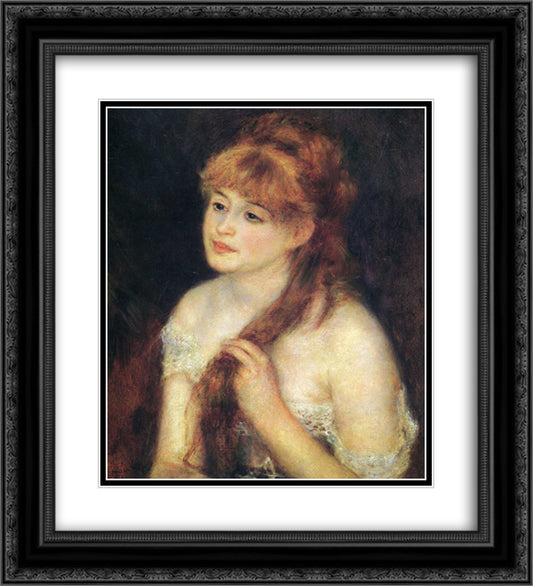 Young Woman Braiding Her Hair 20x22 Black Ornate Wood Framed Art Print Poster with Double Matting by Renoir, Pierre Auguste
