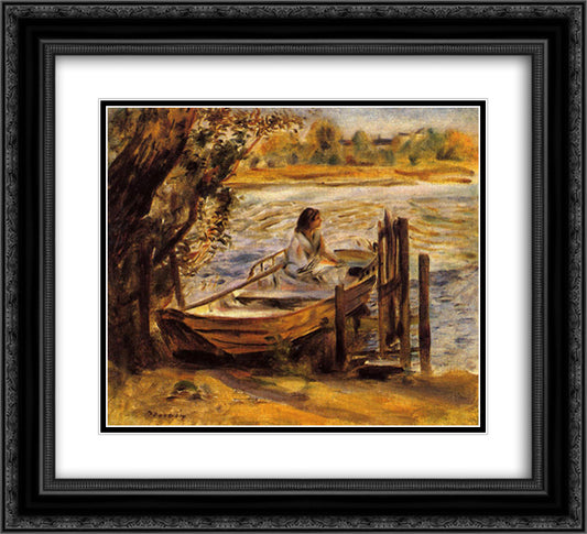 Young Woman in a Boat (Lise Trehot) 22x20 Black Ornate Wood Framed Art Print Poster with Double Matting by Renoir, Pierre Auguste