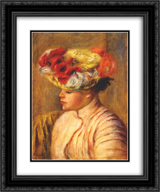 Young woman in a flowered hat 20x24 Black Ornate Wood Framed Art Print Poster with Double Matting by Renoir, Pierre Auguste