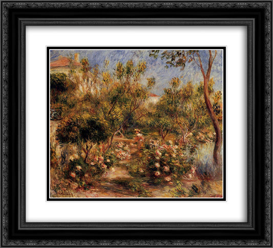 Young Woman in a Garden Cagnes 22x20 Black Ornate Wood Framed Art Print Poster with Double Matting by Renoir, Pierre Auguste