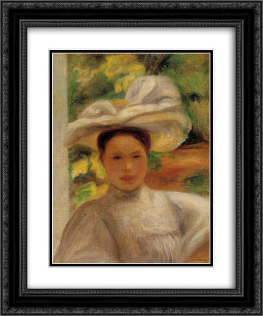 Young Woman in a Hat 20x24 Black Ornate Wood Framed Art Print Poster with Double Matting by Renoir, Pierre Auguste