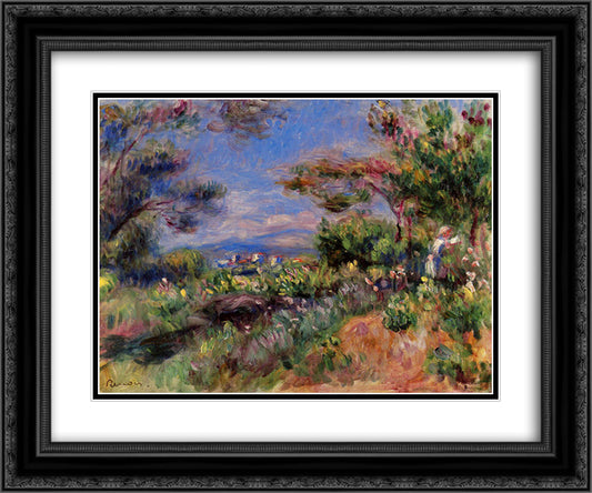 Young Woman in a Landscape, Cagnes 24x20 Black Ornate Wood Framed Art Print Poster with Double Matting by Renoir, Pierre Auguste