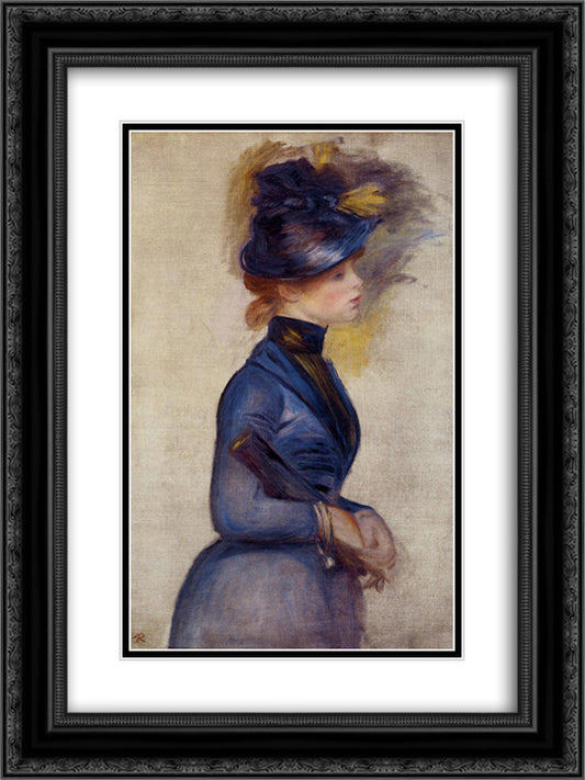 Young Woman in Bright Blue at the Conservatory 18x24 Black Ornate Wood Framed Art Print Poster with Double Matting by Renoir, Pierre Auguste