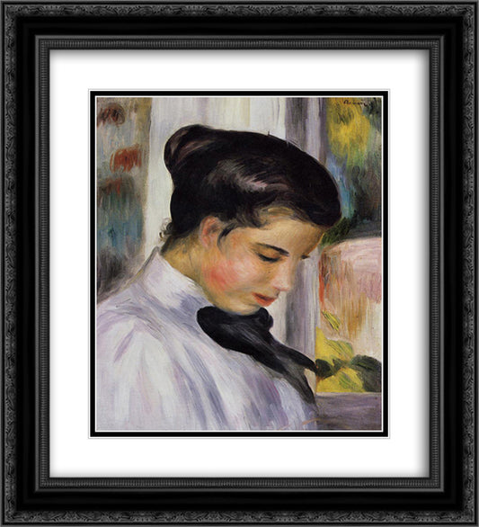 Young Woman in Profile 20x22 Black Ornate Wood Framed Art Print Poster with Double Matting by Renoir, Pierre Auguste