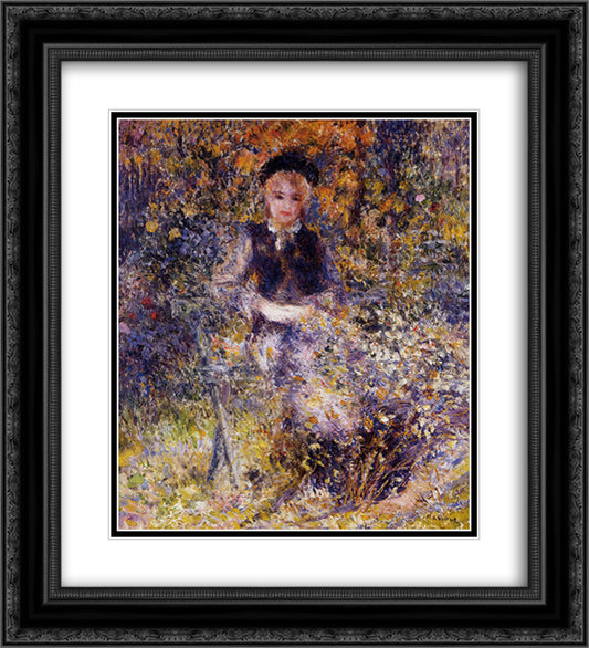 Young Woman on a Bench 20x22 Black Ornate Wood Framed Art Print Poster with Double Matting by Renoir, Pierre Auguste