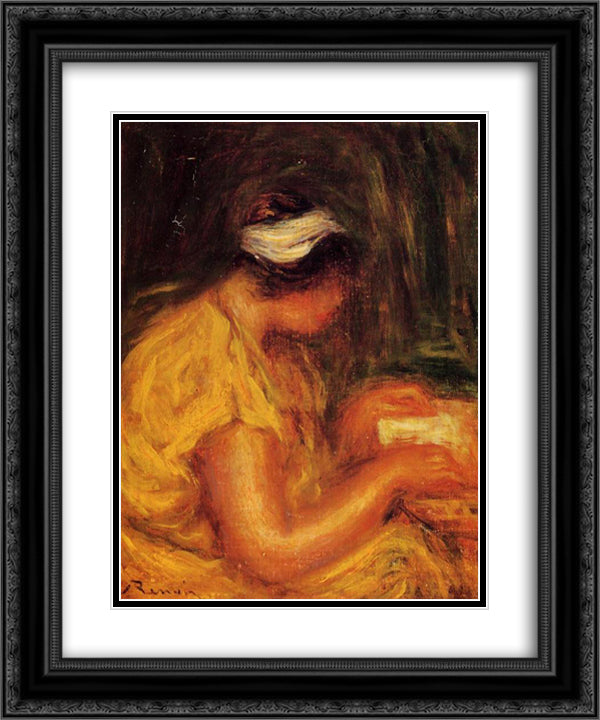 Young Woman Reading 20x24 Black Ornate Wood Framed Art Print Poster with Double Matting by Renoir, Pierre Auguste