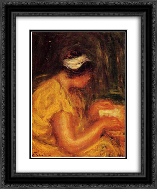 Young Woman Reading 20x24 Black Ornate Wood Framed Art Print Poster with Double Matting by Renoir, Pierre Auguste