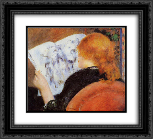 Young Woman Reading an Illustrated Journal 22x20 Black Ornate Wood Framed Art Print Poster with Double Matting by Renoir, Pierre Auguste