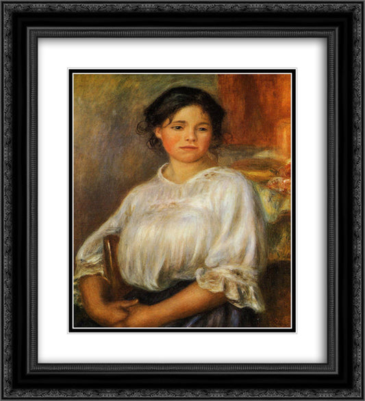 Young Woman Seated 20x22 Black Ornate Wood Framed Art Print Poster with Double Matting by Renoir, Pierre Auguste
