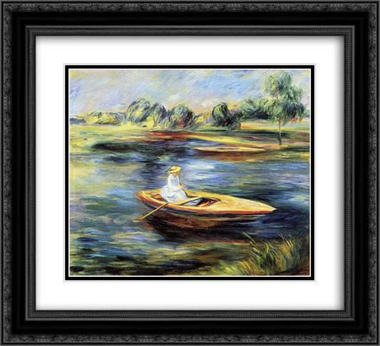Young Woman Seated in a Rowboat 22x20 Black Ornate Wood Framed Art Print Poster with Double Matting by Renoir, Pierre Auguste