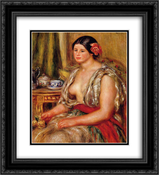 Young Woman Seated in an Oriental Costume 20x22 Black Ornate Wood Framed Art Print Poster with Double Matting by Renoir, Pierre Auguste