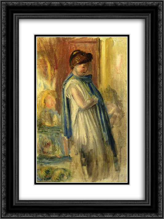 Young Woman Standing 18x24 Black Ornate Wood Framed Art Print Poster with Double Matting by Renoir, Pierre Auguste