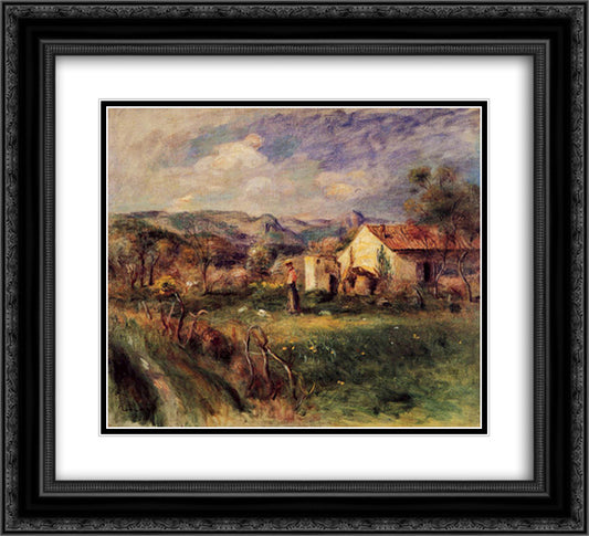 Young Woman Standing near a Farmhouse in Milly 22x20 Black Ornate Wood Framed Art Print Poster with Double Matting by Renoir, Pierre Auguste