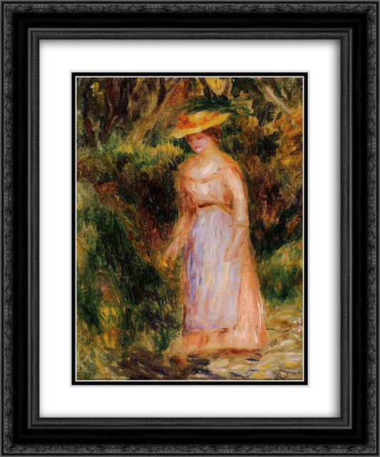 Young Woman Taking a Walk 20x24 Black Ornate Wood Framed Art Print Poster with Double Matting by Renoir, Pierre Auguste
