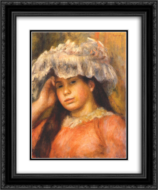 Young Woman Wearing a Hat 20x24 Black Ornate Wood Framed Art Print Poster with Double Matting by Renoir, Pierre Auguste
