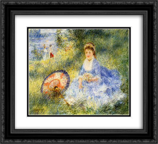 Young Woman with a Japanese Umbrella 22x20 Black Ornate Wood Framed Art Print Poster with Double Matting by Renoir, Pierre Auguste