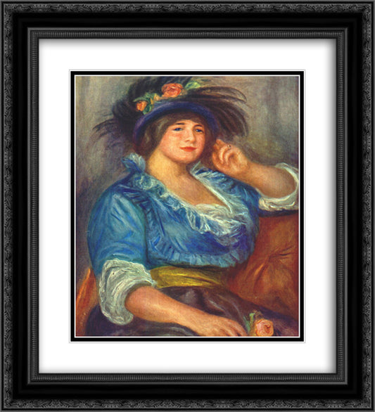 Young woman with a rose in her hat 20x22 Black Ornate Wood Framed Art Print Poster with Double Matting by Renoir, Pierre Auguste