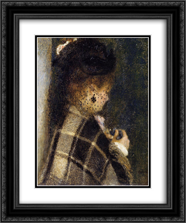 Young Woman with a Veil 20x24 Black Ornate Wood Framed Art Print Poster with Double Matting by Renoir, Pierre Auguste
