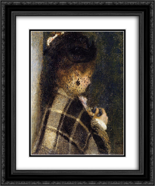 Young Woman with a Veil 20x24 Black Ornate Wood Framed Art Print Poster with Double Matting by Renoir, Pierre Auguste