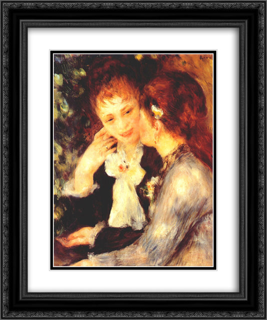 Young women talking (confidences) 20x24 Black Ornate Wood Framed Art Print Poster with Double Matting by Renoir, Pierre Auguste