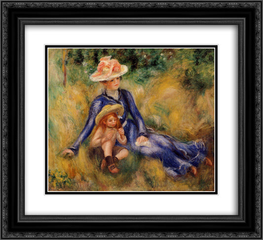 Yvonne and Jean 22x20 Black Ornate Wood Framed Art Print Poster with Double Matting by Renoir, Pierre Auguste