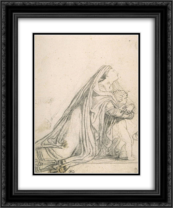 Andromache and Astyanax 20x24 Black Ornate Wood Framed Art Print Poster with Double Matting by Guerin, Pierre Narcisse