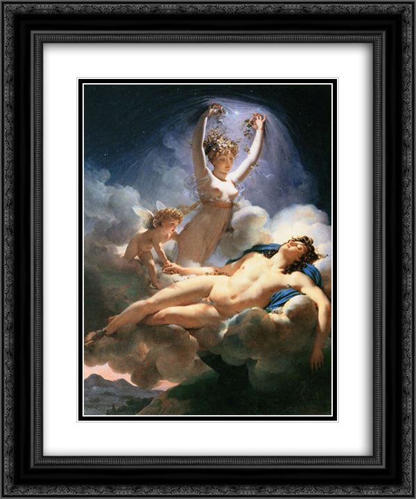 Aurora and Cephalus 20x24 Black Ornate Wood Framed Art Print Poster with Double Matting by Guerin, Pierre Narcisse