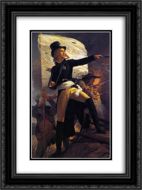 Henri de La Rochejaquelein , leader of the revolt in the Vendee 18x24 Black Ornate Wood Framed Art Print Poster with Double Matting by Guerin, Pierre Narcisse