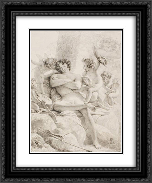 Idler 20x24 Black Ornate Wood Framed Art Print Poster with Double Matting by Guerin, Pierre Narcisse