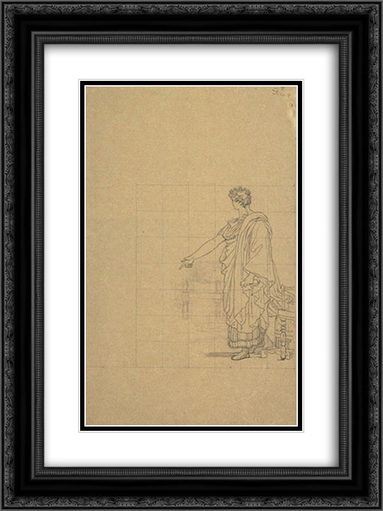 Man draped in antique, standing next to a seat 18x24 Black Ornate Wood Framed Art Print Poster with Double Matting by Guerin, Pierre Narcisse