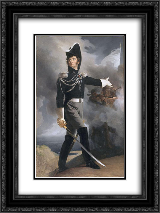 Portrait of Louis du Vergier 18x24 Black Ornate Wood Framed Art Print Poster with Double Matting by Guerin, Pierre Narcisse