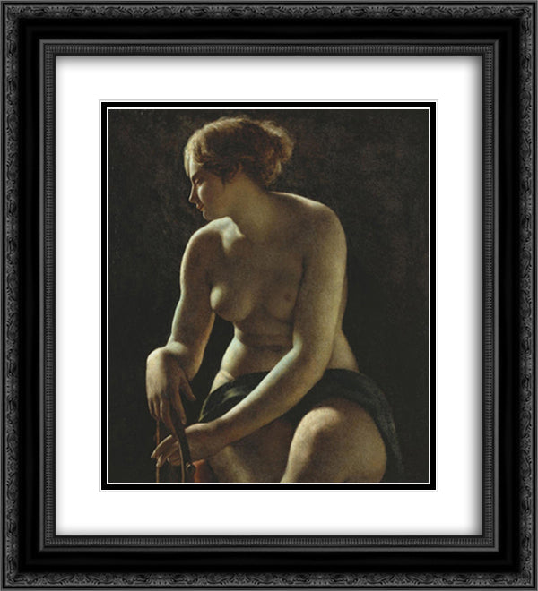 Sappho 20x22 Black Ornate Wood Framed Art Print Poster with Double Matting by Guerin, Pierre Narcisse